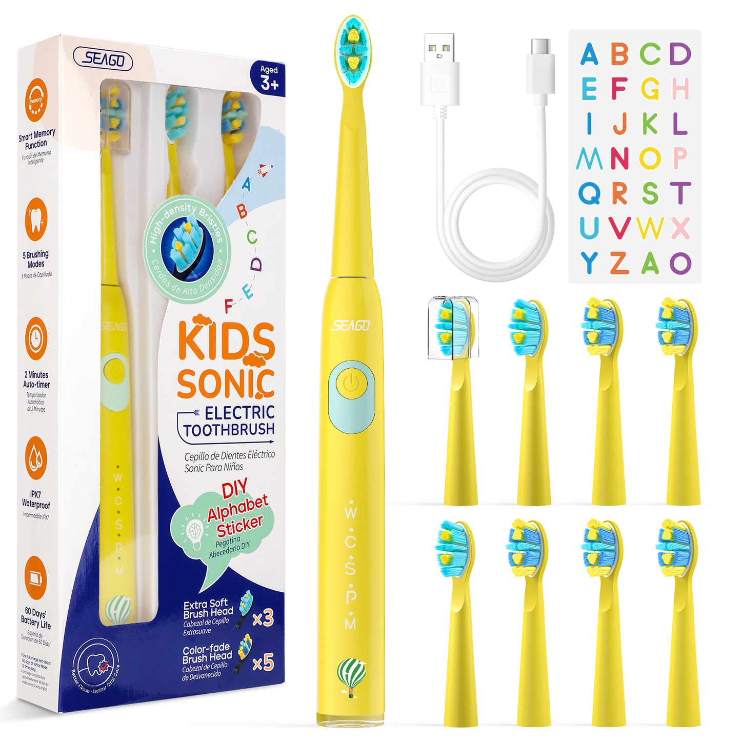 Seago elektrische Zahnbürste Kinder mit extra weiche Borsten und 5 persönliche Modi, 8 Ersatzköpfe, Smart Timer, wiederaufladbare Zahnbürste Kinder (Rosa)