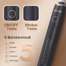 Lade das Bild in den Galerie-Viewer, Seago Elektrische Zahnbürste mit 8 Runder Aufsteckbürsten, Rotierende Zahnbürste mit 5 Putzmodi, Elektrische Schallzahnbürste Zahnaufhellung in 14 Tagen, für Erwachsene Kinder(Schwarz)