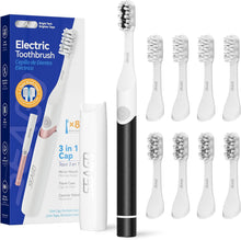 Lade das Bild in den Galerie-Viewer, Seago Elektrische Zahnbürste für Reise, Schallzahnbürste, 2 Putzmodi, 24000 Vibrationen pro Minute, 8 Ersatzköpfe, Tragbare Batterie Zahnbürste, Elektrische Reisezahnbürste, SG-2102 (Schwarz)