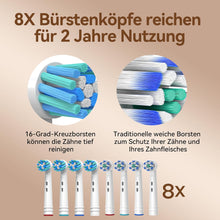 Lade das Bild in den Galerie-Viewer, Seago Elektrische Zahnbürste mit 8 Runder Aufsteckbürsten, Rotierende Zahnbürste mit 5 Putzmodi, Elektrische Schallzahnbürste Zahnaufhellung in 14 Tagen, für Erwachsene Kinder(Schwarz)