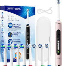 Lade das Bild in den Galerie-Viewer, Seago Rotierende Elektrische Zahnbürste mit 8 Aufsteckbürsten, 5 Putzmodi für Zahnpflege, Extra großes Display, Reiseetui, Anzeige bei niedrigem Akkustand, Langanhaltender lithium-ionen akku, Rosa