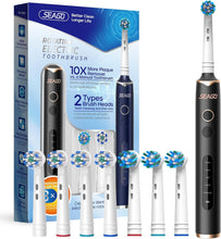 Lade das Bild in den Galerie-Viewer, Seago Elektrische Zahnbürste mit 8 Runder Aufsteckbürsten, Rotierende Zahnbürste mit 5 Putzmodi, Elektrische Schallzahnbürste Zahnaufhellung in 14 Tagen, für Erwachsene Kinder(Schwarz)