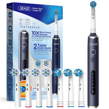 Lade das Bild in den Galerie-Viewer, Seago Elektrische Zahnbürste mit 8 Runder Aufsteckbürsten, Rotierende Zahnbürste mit 5 Putzmodi, Elektrische Schallzahnbürste Zahnaufhellung in 14 Tagen, für Erwachsene Kinder(Schwarz)