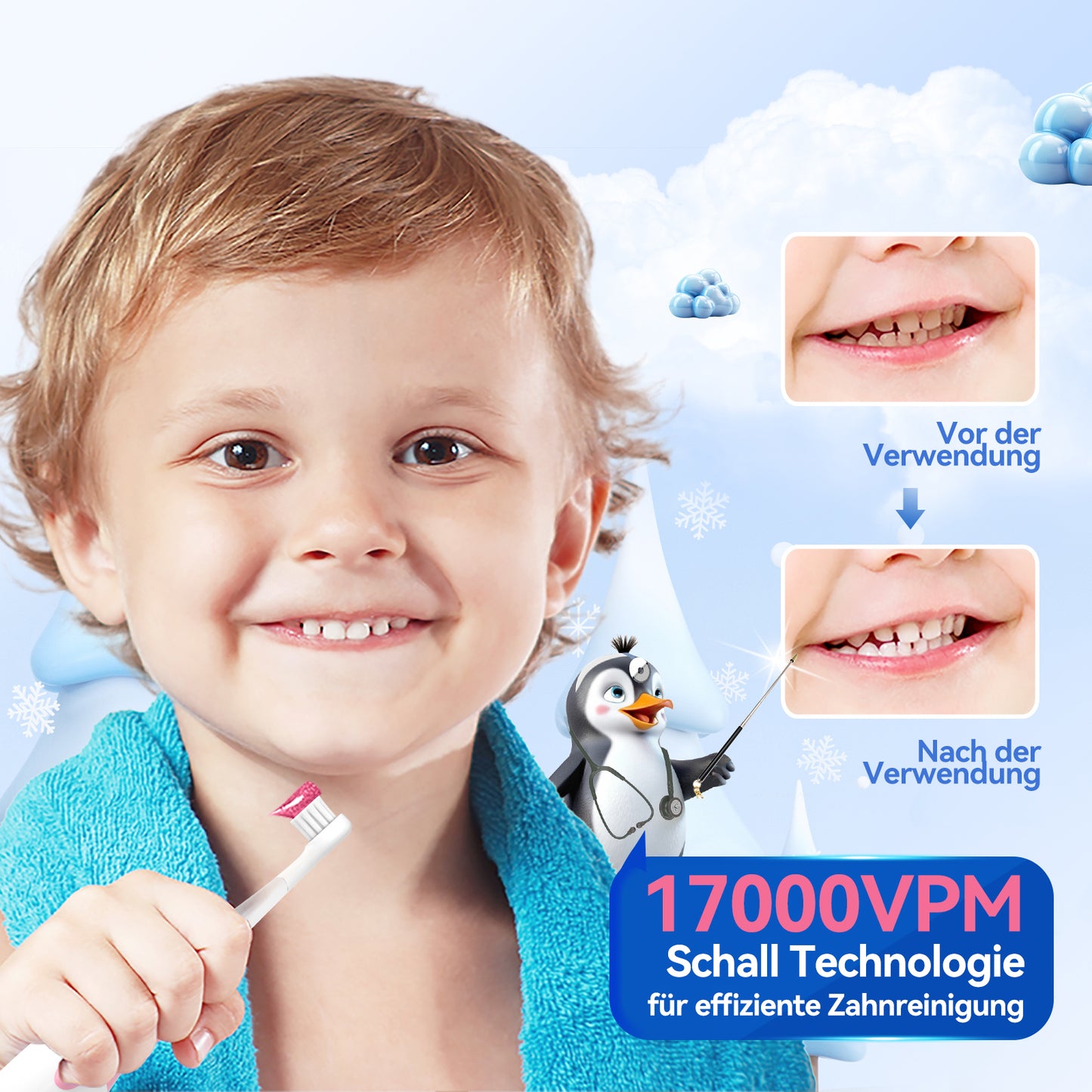Seago Elektrische Zahnbürste Kinder Baby Zahnbürste ab 0 1 2 3 Jahr, mit LED Licht, Runder Weich Ersatzbürsten, Elektrische Zahnbürste Baby,2 Minuten Smart Timer, Wasserdicht IPX7,SG513