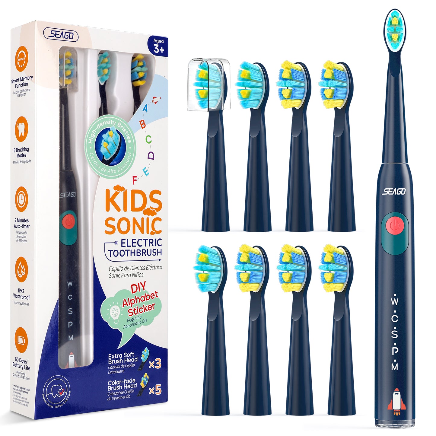 Seago elektrische Zahnbürste Kinder mit extra weiche Borsten und 5 persönliche Modi, 8 Ersatzköpfe, Smart Timer, wiederaufladbare Zahnbürste Kinder (Rosa)
