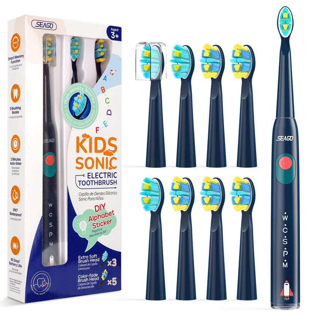 Seago elektrische Zahnbürste Kinder mit extra weiche Borsten und 5 persönliche Modi, 8 Ersatzköpfe, Smart Timer, wiederaufladbare Zahnbürste Kinder (Rosa)