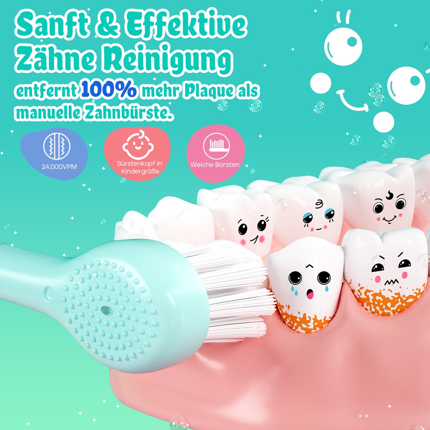 Seago Elektrische Zahnbürste Kinder 0-6 Jahre mit buntem LED Licht, Smart Timer, wiederaufladbare Baby Zahnbürste mit 8 weiche Ersatzbürstenköpfen, IPX7 Wasserdicht, SG2139