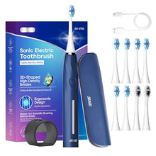 Load image into Gallery viewer, SEAGO Electric Toothbrush with 8 Soft Bristle Heads for Adults, Pressure Sensor, 5 Modes with 2 Minutes Build in Smart Timer, Rechargeable Travel Toothbrush with Brush Hold and Travel Case(Black)
