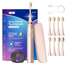 Load image into Gallery viewer, SEAGO Electric Toothbrush with 8 Soft Bristle Heads for Adults, Pressure Sensor, 5 Modes with 2 Minutes Build in Smart Timer, Rechargeable Travel Toothbrush with Brush Hold and Travel Case(Black)
