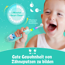 Lade das Bild in den Galerie-Viewer, Seago Elektrische Zahnbürste Kinder 0-6 Jahre mit buntem LED Licht, Smart Timer, wiederaufladbare Baby Zahnbürste mit 8 weiche Ersatzbürstenköpfen, IPX7 Wasserdicht, SG2139
