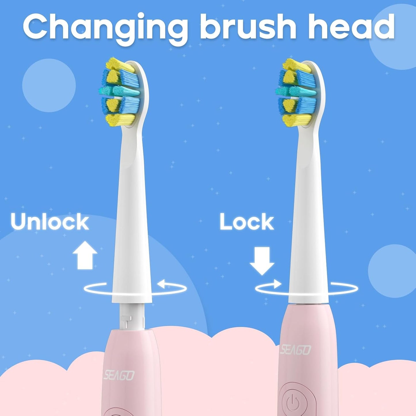 Seago Kids Electric Toothbrush Heads, Electric Toothbrushes Heads for SG2303/SG958, Brush Replacement Heads Pack of 4 (4pcs-White)