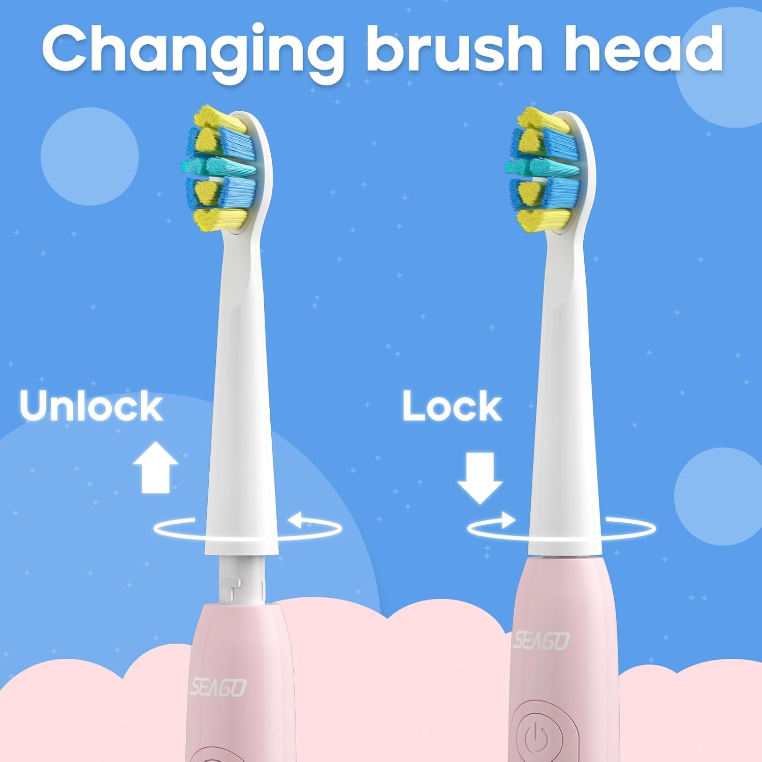 Seago Kids Electric Toothbrush Heads, Electric Toothbrushes Heads for SG2303/SG958, Brush Replacement Heads Pack of 4 (4pcs-White)