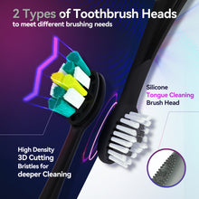 Load image into Gallery viewer, SEAGO Electric Toothbrush with 8 Soft Bristle Heads for Adults, Pressure Sensor, 5 Modes with 2 Minutes Build in Smart Timer, Rechargeable Travel Toothbrush with Brush Hold and Travel Case(Black)
