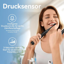 Load image into Gallery viewer, Seago Elektrische Zahnbürste mit Drucksensor, Ultraschallzahnbürsten und Zahnbürstenhalter, 2-Min-Timer, 5 Modi, 8 Bürstenköpfen, USB-C-Schnellladung, Aufhellung Der Zähne In 7 Tage, SG-2782(Schwarz)
