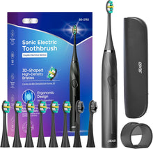 Load image into Gallery viewer, SEAGO Electric Toothbrush with 8 Soft Bristle Heads for Adults, Pressure Sensor, 5 Modes with 2 Minutes Build in Smart Timer, Rechargeable Travel Toothbrush with Brush Hold and Travel Case(Black)
