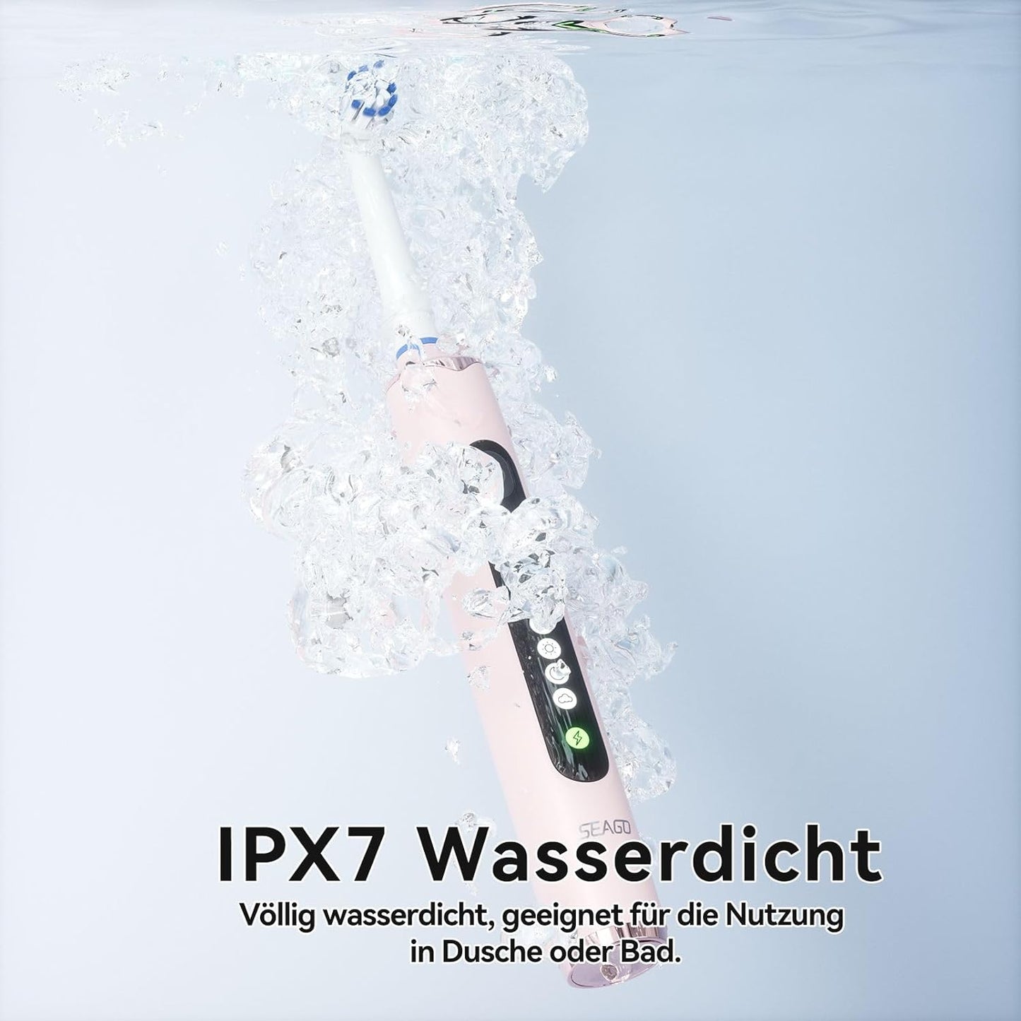 Seago Rotierende Elektrische Zahnbürste mit 8 Aufsteckbürsten, 5 Putzmodi für Zahnpflege, Extra großes Display, Reiseetui, Anzeige bei niedrigem Akkustand, Langanhaltender lithium-ionen akku, Rosa