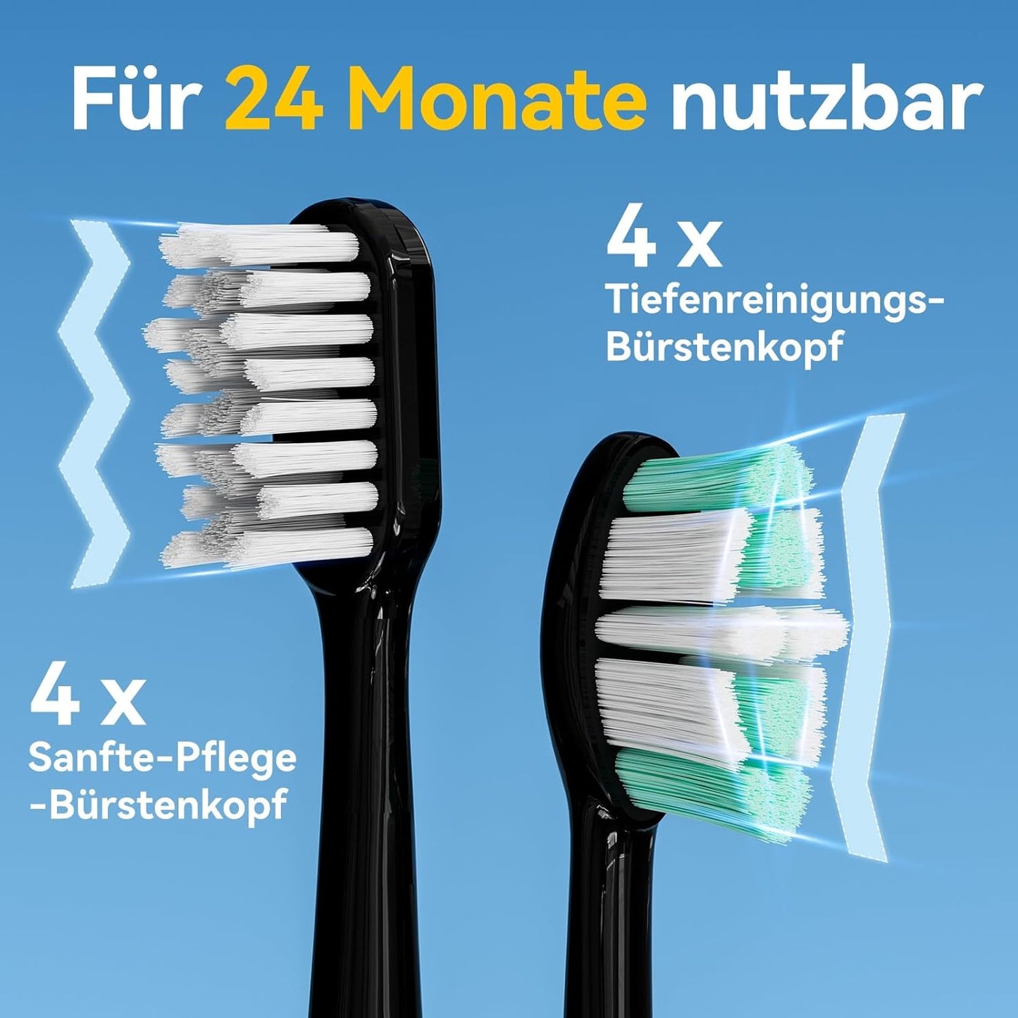 Seago Elektrische Zahnbürste mit Drucksensor, Ultraschallzahnbürsten und Zahnbürstenhalter, 2-Min-Timer, 5 Modi, 8 Bürstenköpfen, USB-C-Schnellladung, Aufhellung Der Zähne In 7 Tage, SG-2782(Schwarz)