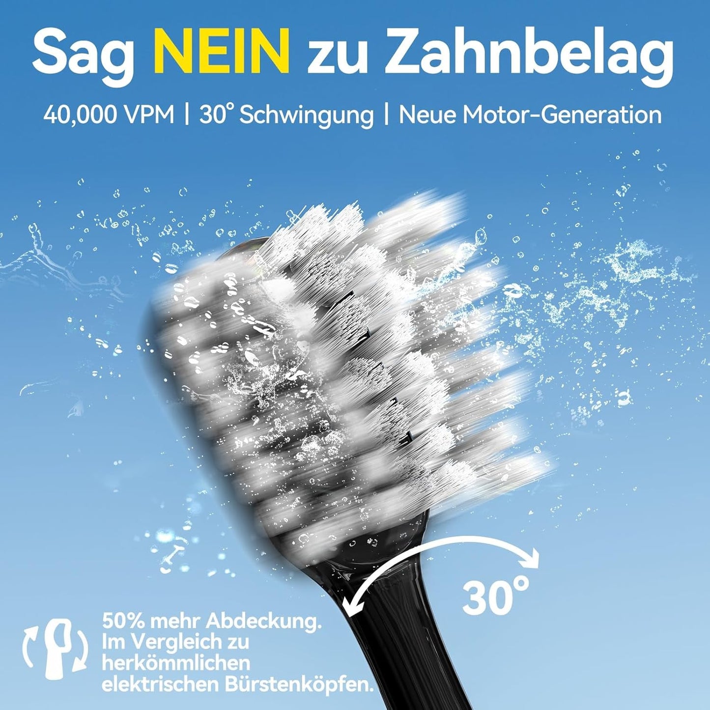 Seago Elektrische Zahnbürste mit Drucksensor, Ultraschallzahnbürsten und Zahnbürstenhalter, 2-Min-Timer, 5 Modi, 8 Bürstenköpfen, USB-C-Schnellladung, Aufhellung Der Zähne In 7 Tage, SG-2782(Schwarz)