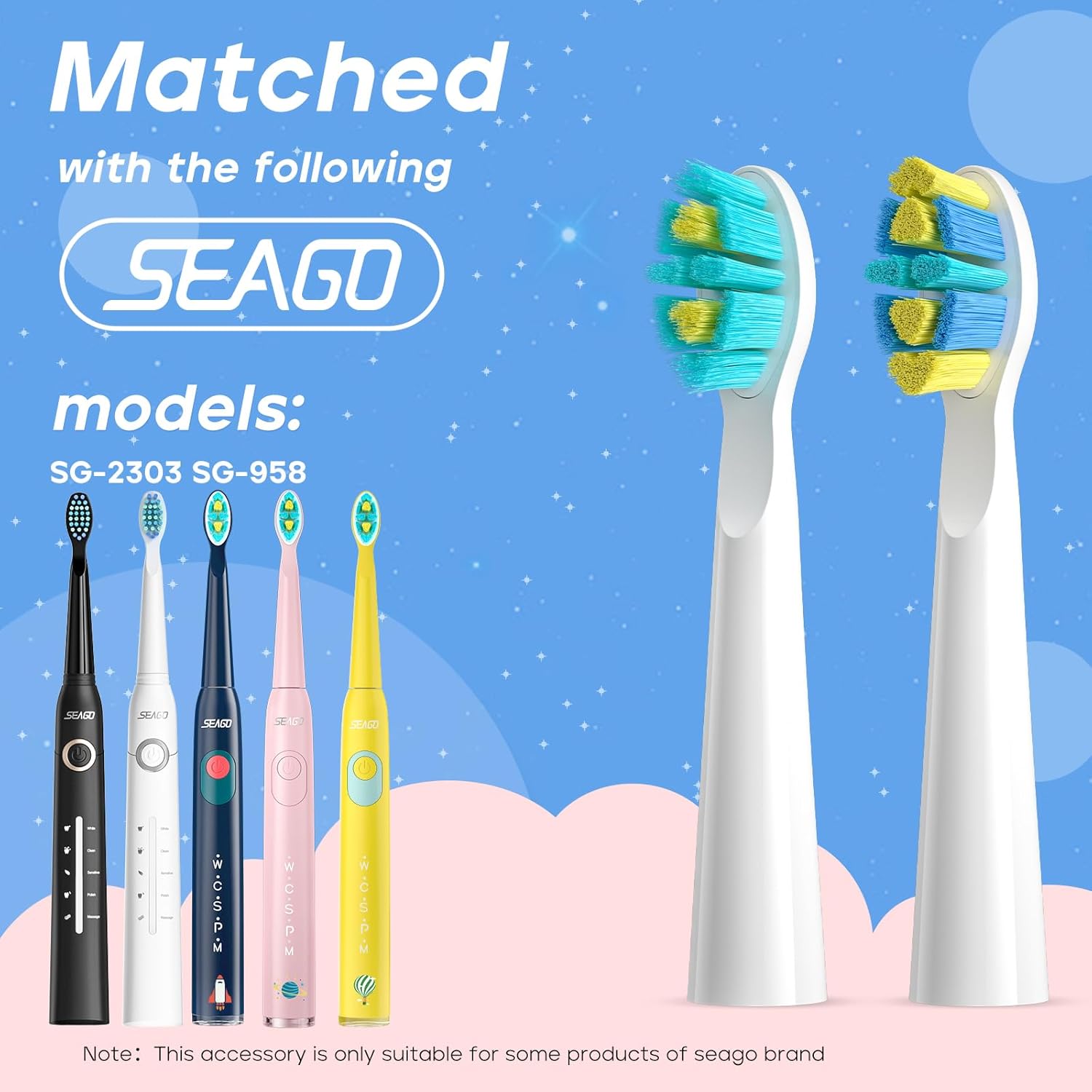 Seago Kids Electric Toothbrush Heads, Electric Toothbrushes Heads for SG2303/SG958, Brush Replacement Heads Pack of 4 (4pcs-White)