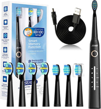Load image into Gallery viewer, Seago Electric Toothbrush, Rechargeable Power Toothbrush with 8 Brush Heads, 40,000 VPM, 5 Cleaning Modes with Teeth Whitening, 30 Days Battery Life - Ideal for Adults &amp; Kids, SG-958(Black)

