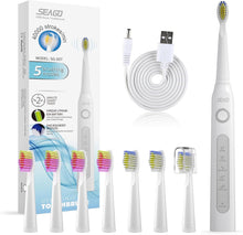 Load image into Gallery viewer, Seago Ultrasonic Toothbrush, Electric Toothbrush with 8 Toothbrush Heads, 40,000 Vibrations per Minute, 5 Different Modes, USB Rechargeable, SG-507 (White)
