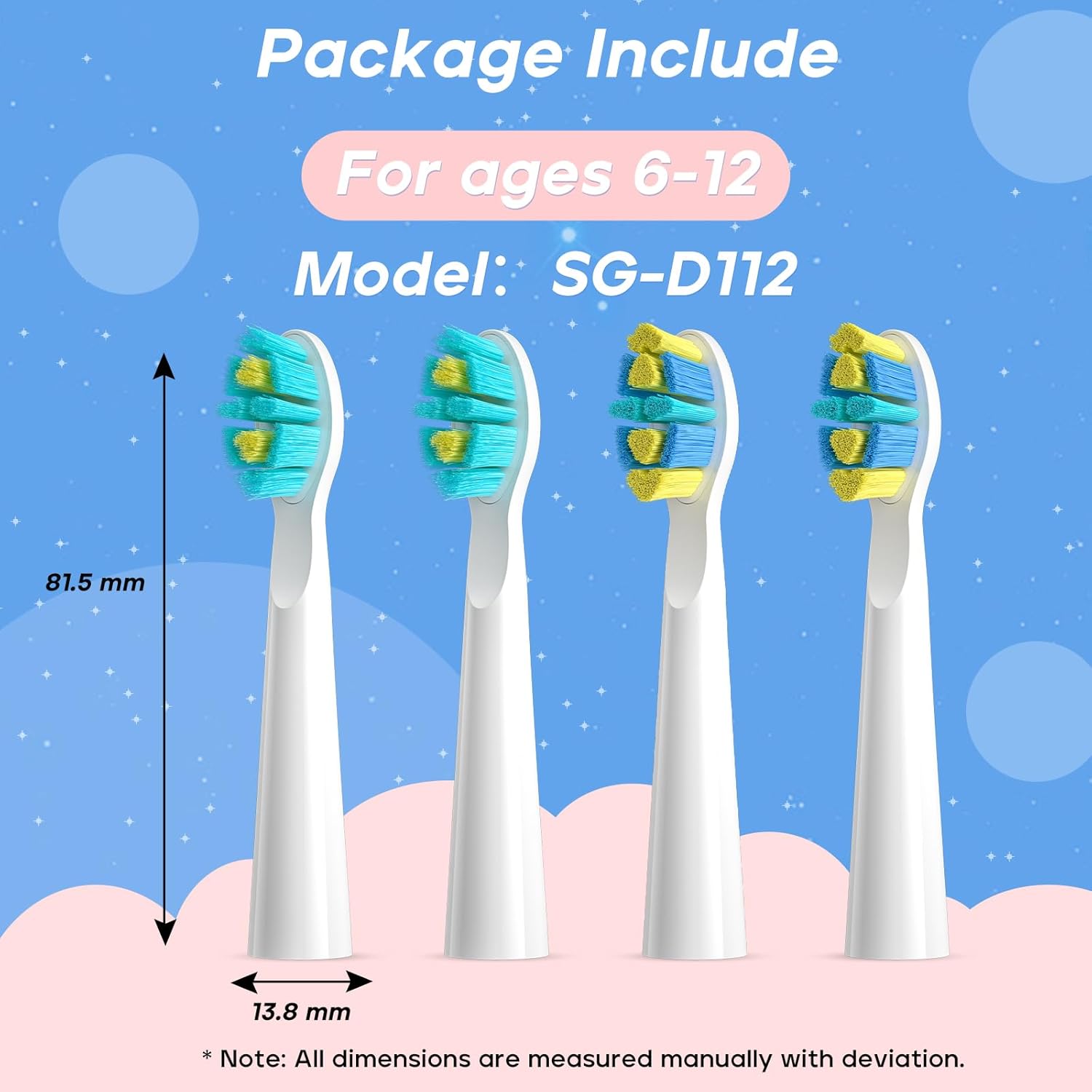 Seago Kids Electric Toothbrush Heads, Electric Toothbrushes Heads for SG2303/SG958, Brush Replacement Heads Pack of 4 (4pcs-White)