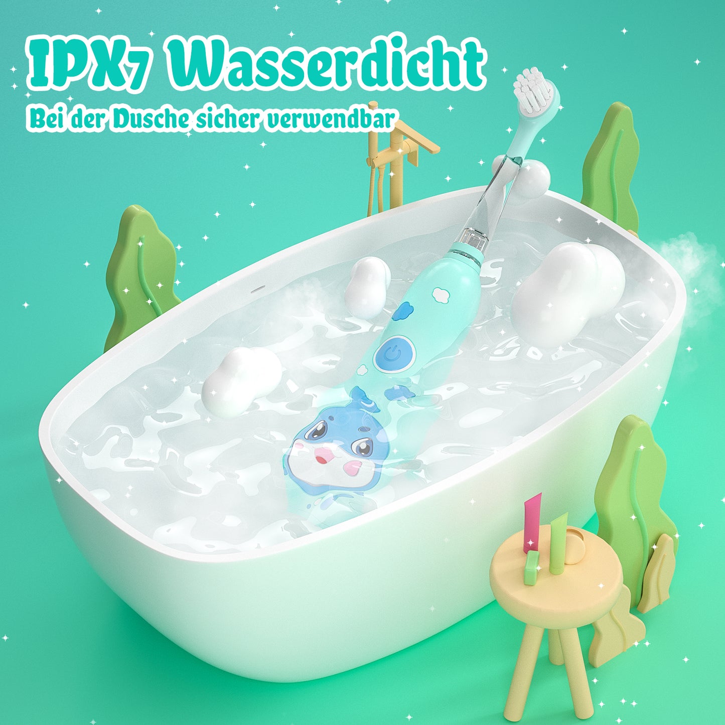 Seago Elektrische Zahnbürste Kinder 0-6 Jahre mit buntem LED Licht, Smart Timer, wiederaufladbare Baby Zahnbürste mit 8 weiche Ersatzbürstenköpfen, IPX7 Wasserdicht, SG2139