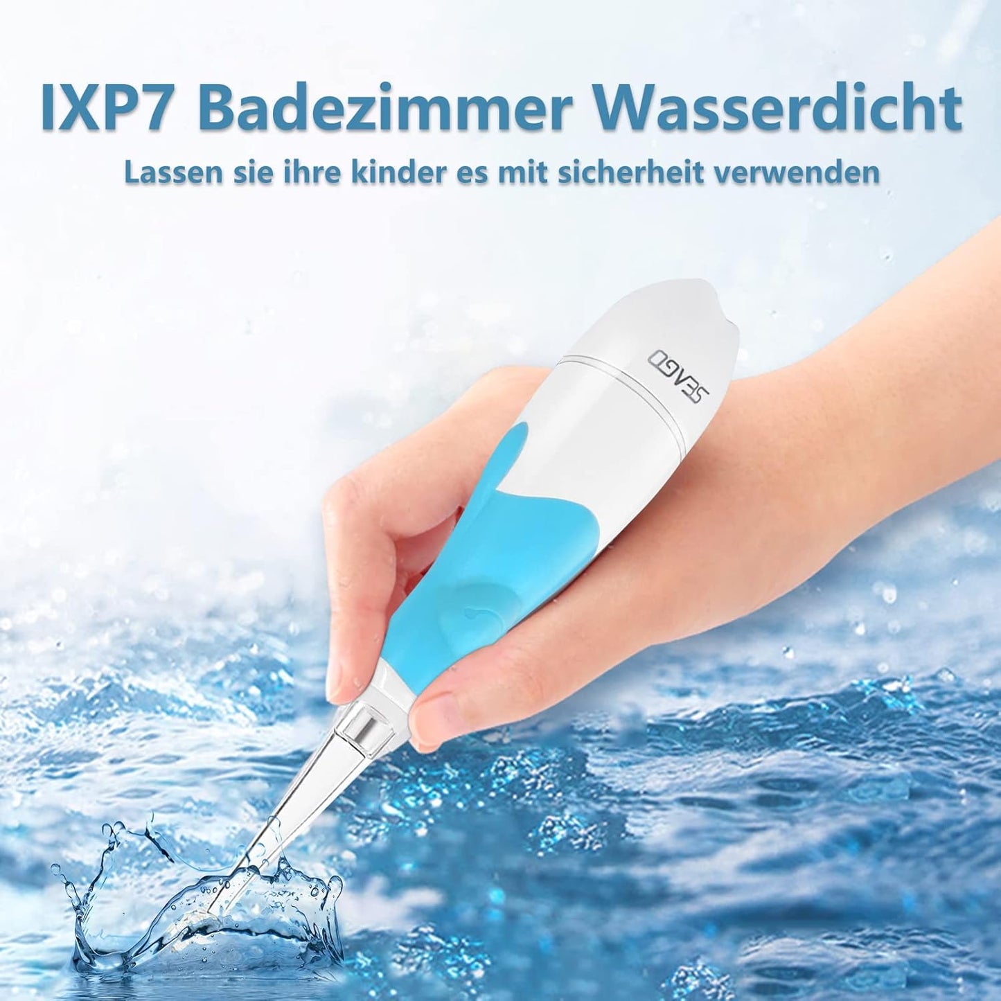 Seago SG-513 Elektrische Zahnbürste Kinder Baby Kinderzahnbürste Elektrisch ab 0-3 Jahre mit LED Licht Smart Timer Babyzahnbürste Wasserdicht IPX7 Schallzahnbürste (Baby Blau)