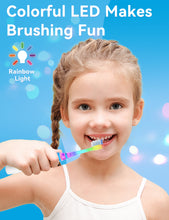 Load image into Gallery viewer, SEAGO Kids Electric Toothbrush with 2 Mins Brushing Timer and 4 Replacement Bursh Heads,Rainbow LED Light Make Brushing Fun, Pink Color Girls Battery Powered Toothbrush for 4-12 Years Old
