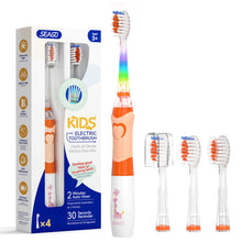 Load image into Gallery viewer, SEAGO Kids Electric Toothbrush with 2 Mins Brushing Timer and 4 Replacement Bursh Heads,Rainbow LED Light Make Brushing Fun, Pink Color Girls Battery Powered Toothbrush for 4-12 Years Old
