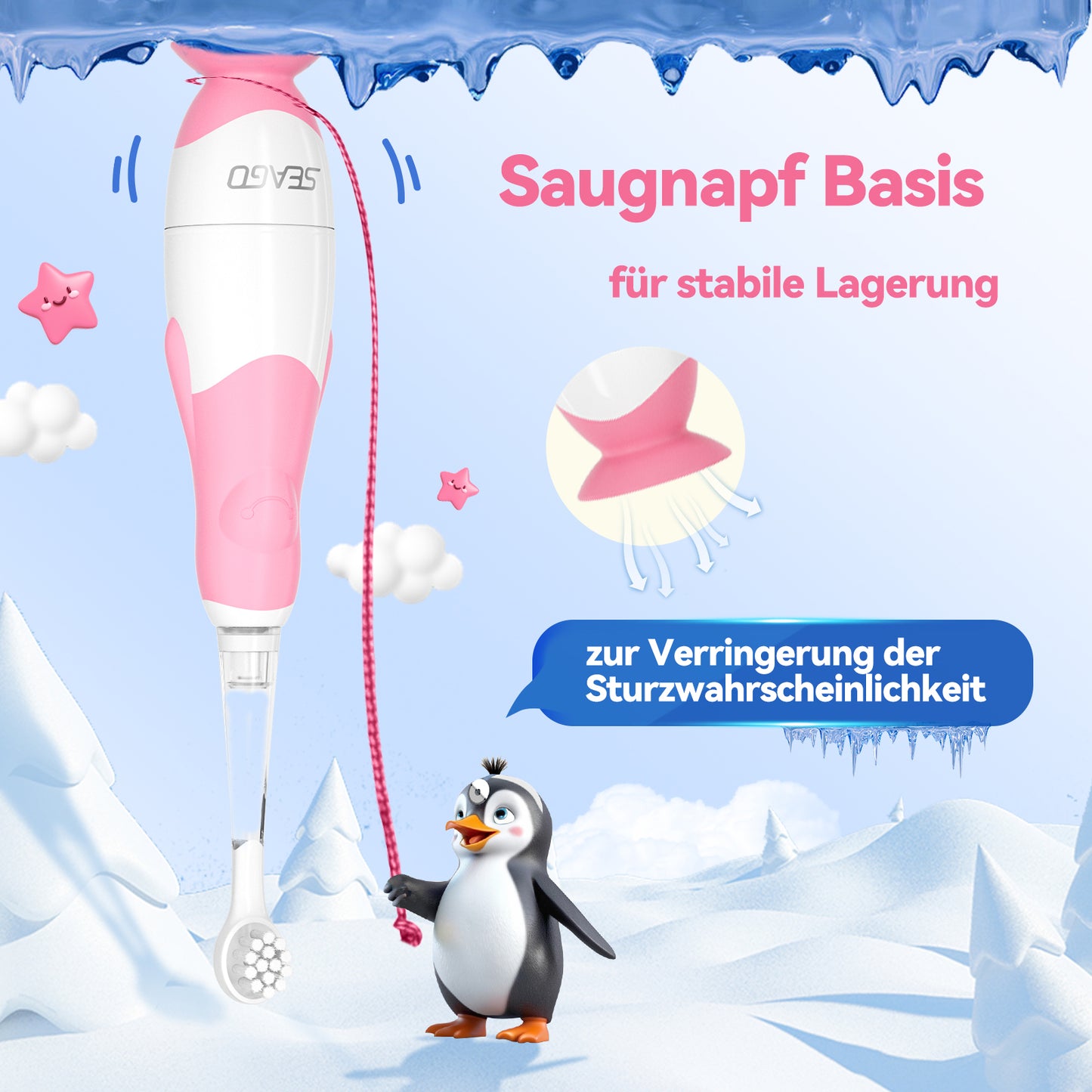 Seago Elektrische Zahnbürste Kinder Baby Zahnbürste ab 0 1 2 3 Jahr, mit LED Licht, Runder Weich Ersatzbürsten, Elektrische Zahnbürste Baby,2 Minuten Smart Timer, Wasserdicht IPX7,SG513