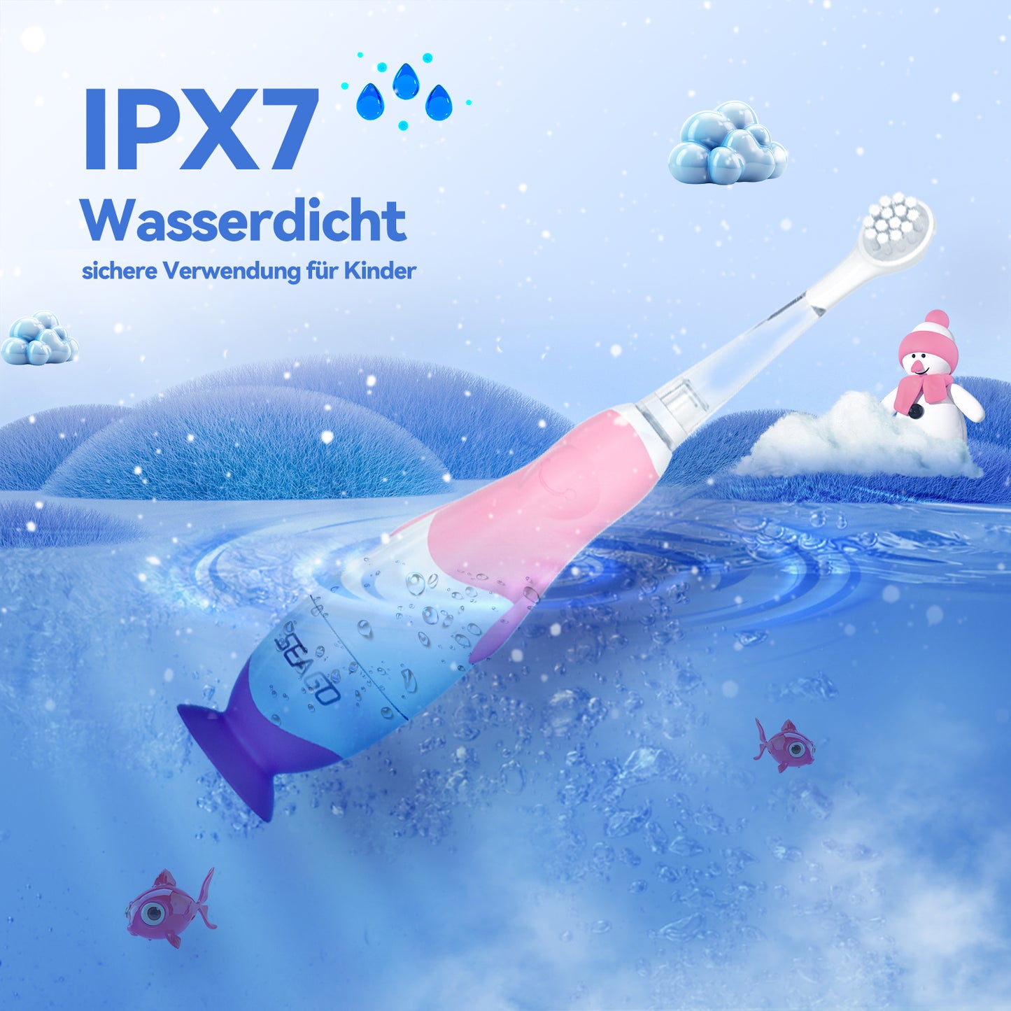 Seago Elektrische Zahnbürste Kinder Baby Zahnbürste ab 0 1 2 3 Jahr, mit LED Licht, Runder Weich Ersatzbürsten, Elektrische Zahnbürste Baby,2 Minuten Smart Timer, Wasserdicht IPX7,SG513