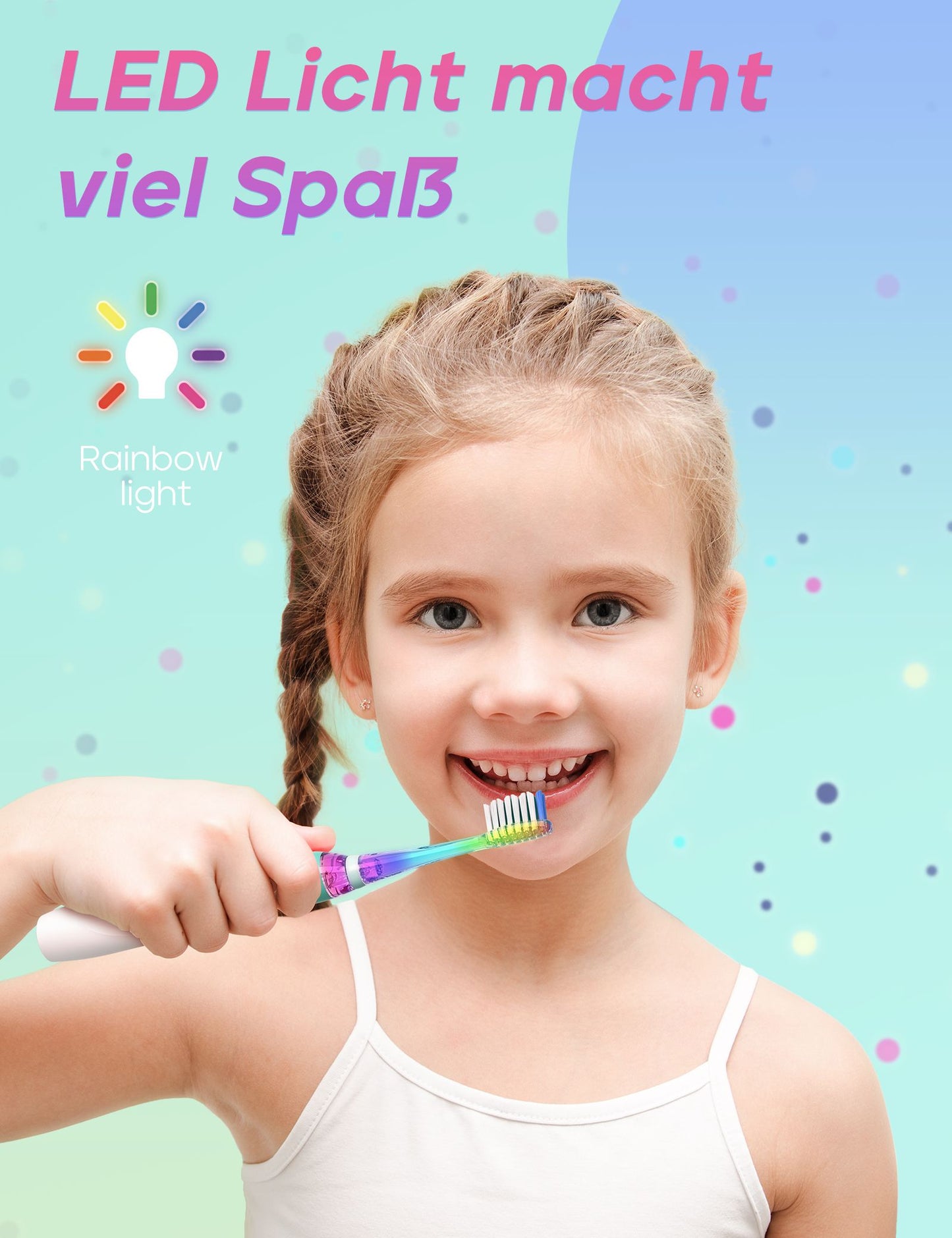 Seago Elektrische Zahnbürste Kinder mit 8 Extra Weiche Aufsteckbürste und 4 Persönliche Modi, LED Licht, Smart Timer, IPX7 Wasserdicht, Kinder Schallzahnbürste ab 3 Jahre, SG977