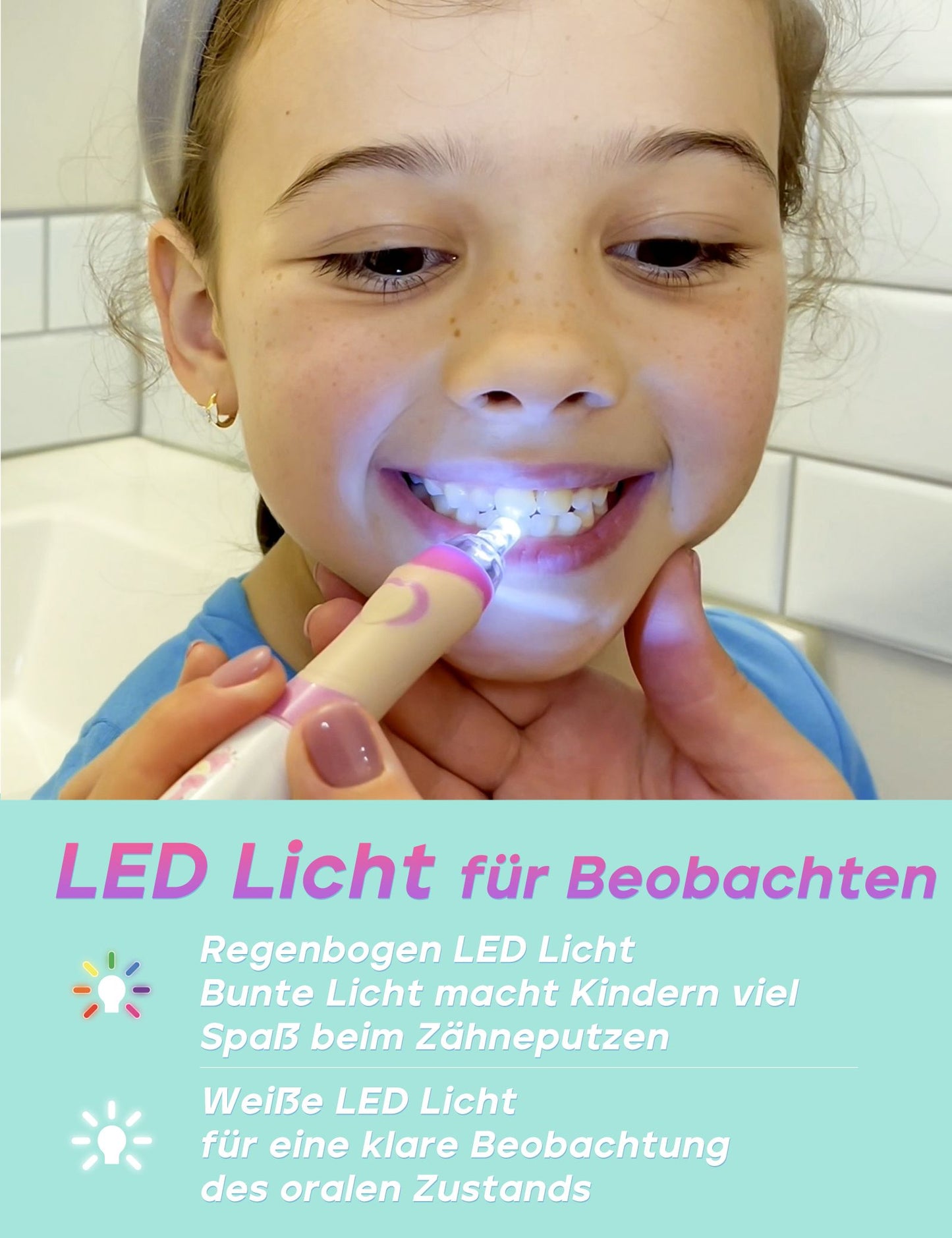 Seago Elektrische Zahnbürste Kinder mit 8 Extra Weiche Aufsteckbürste und 4 Persönliche Modi, LED Licht, Smart Timer, IPX7 Wasserdicht, Kinder Schallzahnbürste ab 3 Jahre, SG977