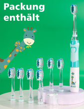 Lade das Bild in den Galerie-Viewer, Seago Elektrische Zahnbürste Kinder mit 8 Extra Weiche Aufsteckbürste und 4 Persönliche Modi, LED Licht, Smart Timer, IPX7 Wasserdicht, Kinder Schallzahnbürste ab 3 Jahre, SG977
