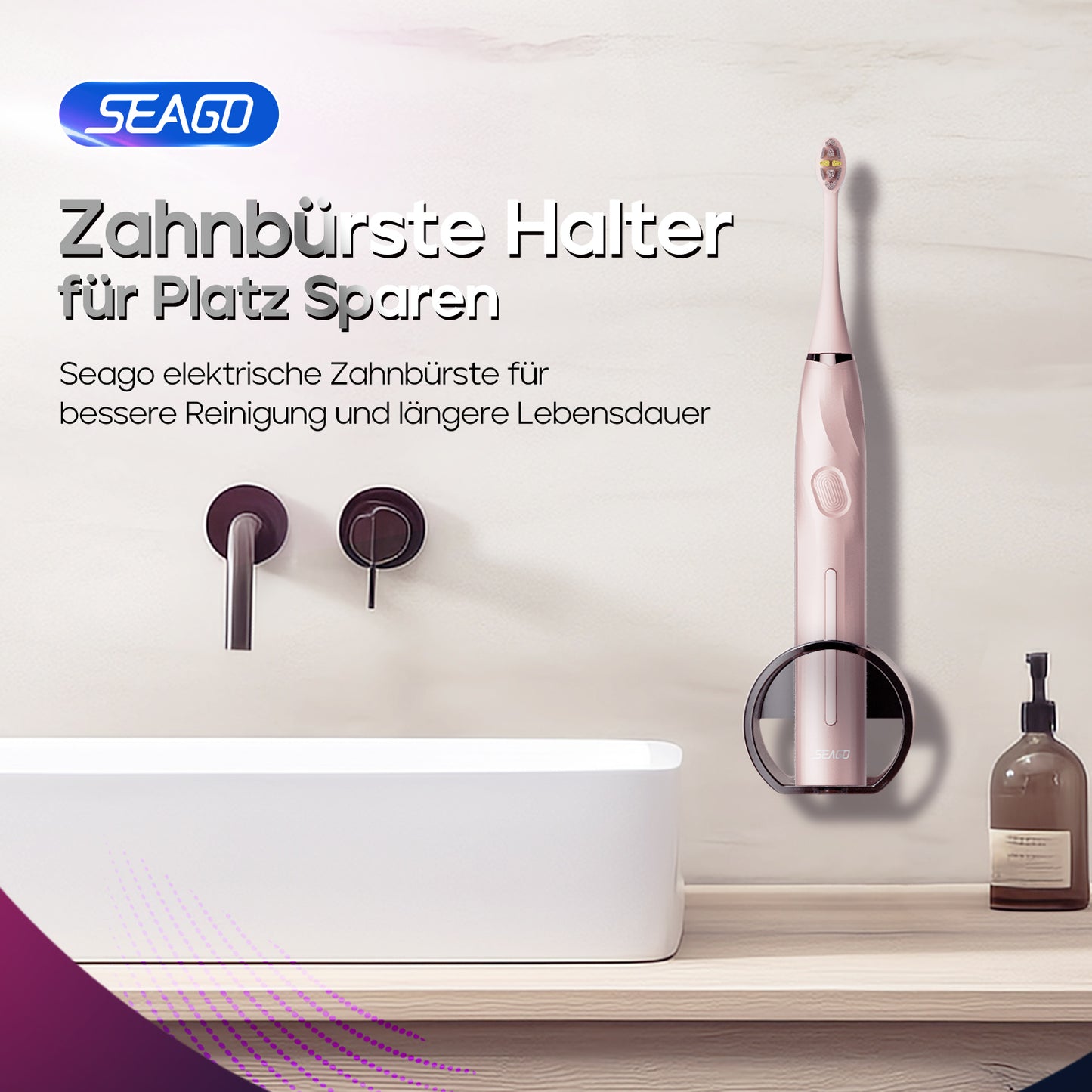 Seago  Elektrische Zahnbürste, Zahnbürste Elektrisch mit Drucksensor, 40000 VPM 8 Weiche Zbürstenköpfe 5 Modi, Schallzahnbürste mit Zahnbürste Halter, Reiseetui, für Erwachsene, SG-2752(Rosa)