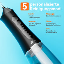 Load image into Gallery viewer, Munddusche Kabellos, SEAGO Tragbar Water Flosser Elektrische Zahnreiniger 5Modi &amp; 7Düsen, 300ML Wassertank Zahnzwischenraumreiniger Munddusche Testsieger IPX7 Wasserdicht Zahndusche für Reise &amp; Hause
