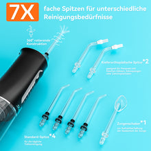Load image into Gallery viewer, Munddusche Kabellos, SEAGO Tragbar Water Flosser Elektrische Zahnreiniger 5Modi &amp; 7Düsen, 300ML Wassertank Zahnzwischenraumreiniger Munddusche Testsieger IPX7 Wasserdicht Zahndusche für Reise &amp; Hause
