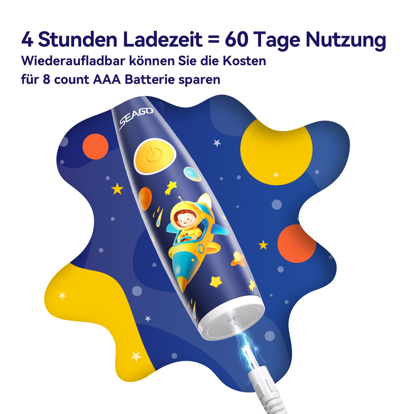 Seago Elektrische Zahnbürste Kinder ab 1 Jahr, Schallzahnbürste Kinder mit LED-Lichtern und DIY-Aufklebern, 8 Weiche BPA-freie Bürstenköpfe, Kinderzahnbürste für Baby 0 bis 3 Kleinkind, SG-2159