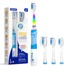 Load image into Gallery viewer, SEAGO Kids Electric Toothbrush with 2 Mins Brushing Timer and 4 Replacement Bursh Heads,Rainbow LED Light Make Brushing Fun, Pink Color Girls Battery Powered Toothbrush for 4-12 Years Old
